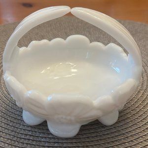 Vintage Milk Glass Westmoreland Split Handle Dogwood Basket/Candy Dish